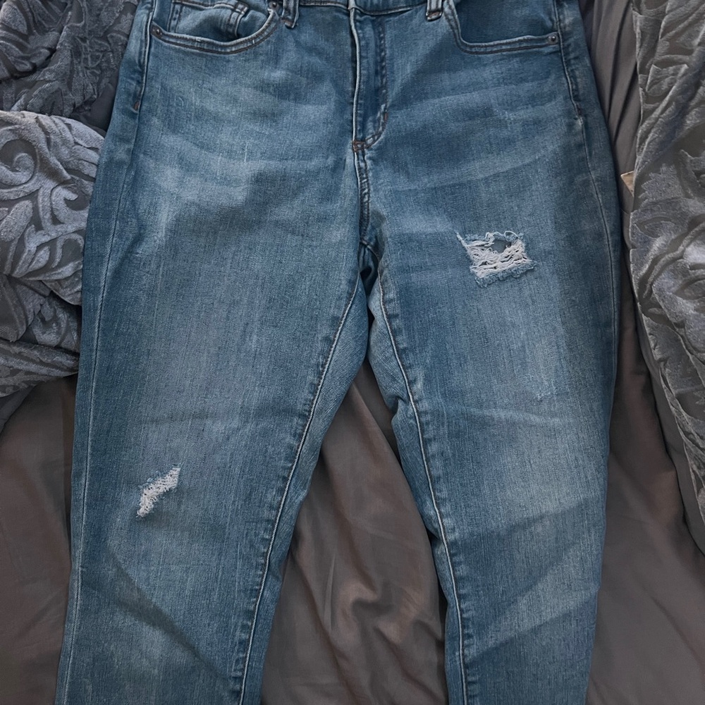 Express Blue Distressed Skinny Jeans